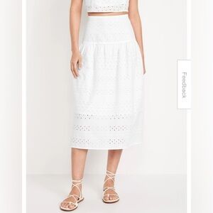 Old Navy Drop-Waist Eyelet Beachy Peasant Prairie Cottagecore Midi Skirt L NWT